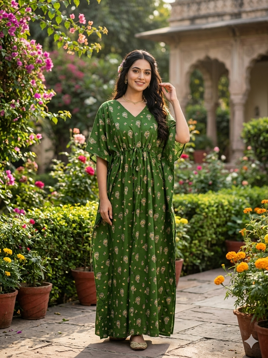 Floral feeding kaftan-green