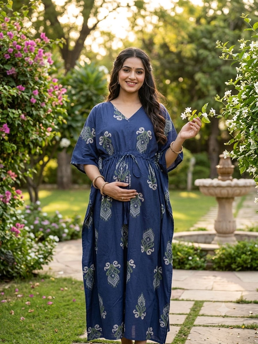 Premium floral kaftan in pure soft cotton fabric with centre zip &length 57”