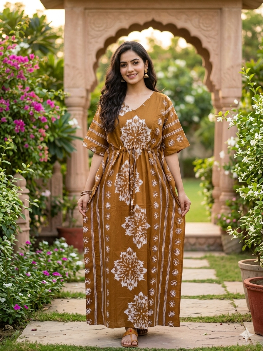 Floral feeding kaftan-mustard