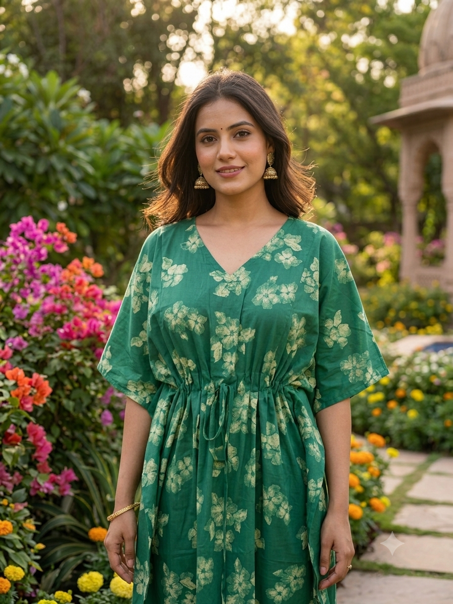 Floral feeding kaftan-green