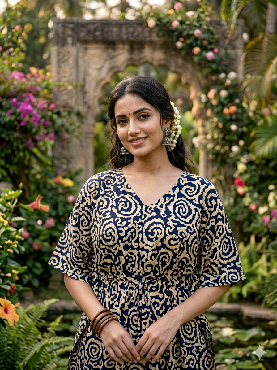 Batik nonfeeding kaftans-navyblue