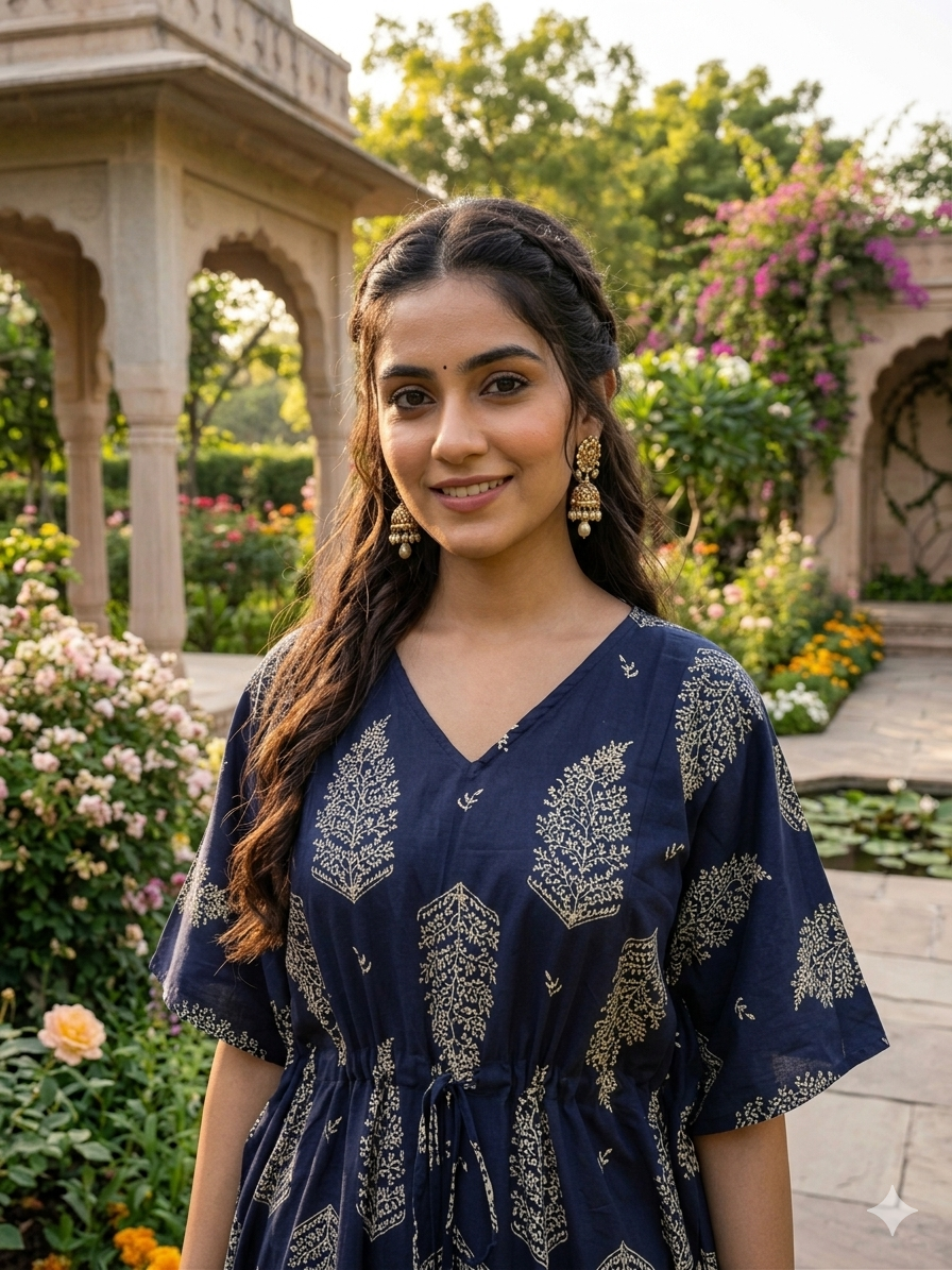 Floral feeding kaftan-navyblue