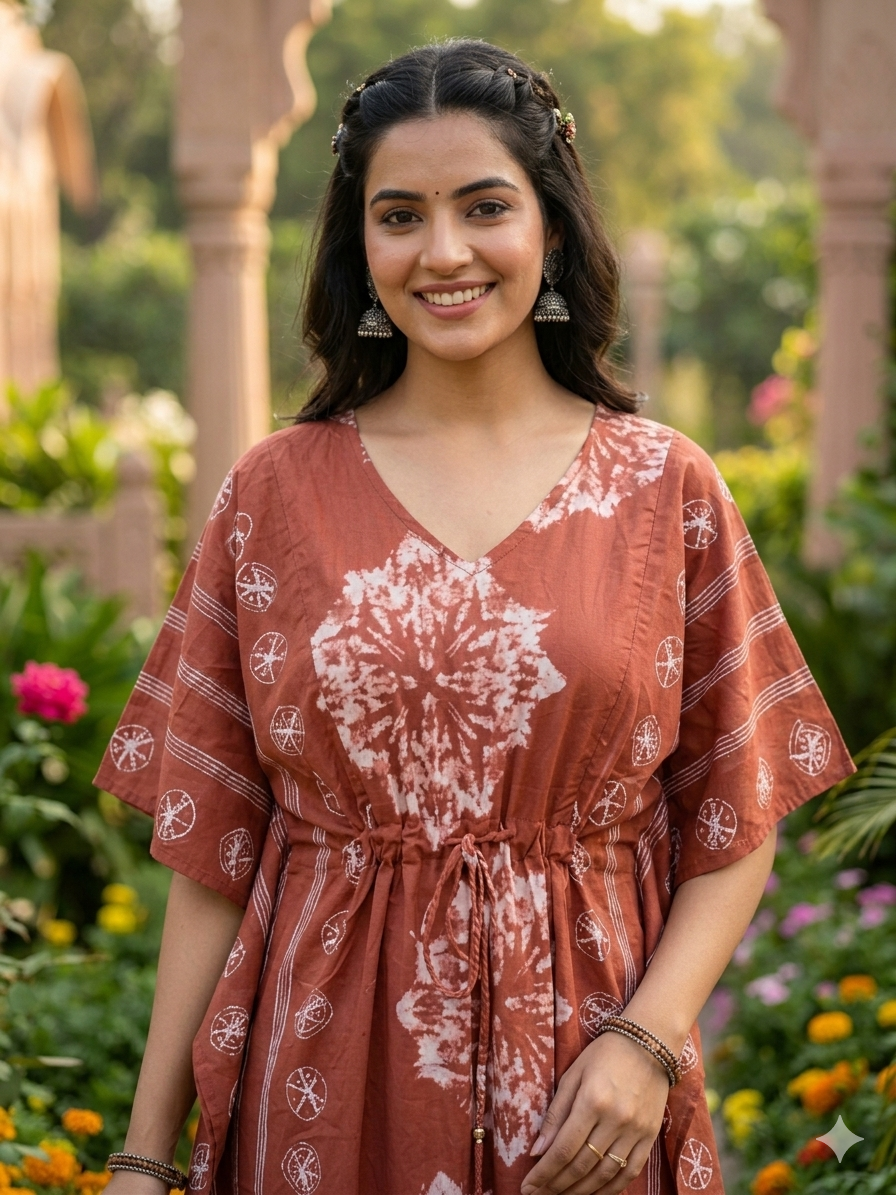 Floral feeding kaftan-brick