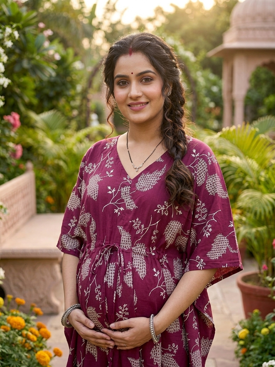 Premium floral kaftan in pure soft cotton fabric with centre zip &length 57”