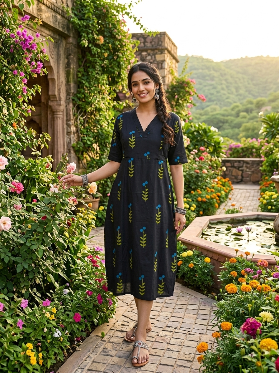 Black blossom collar- neck feeding frock