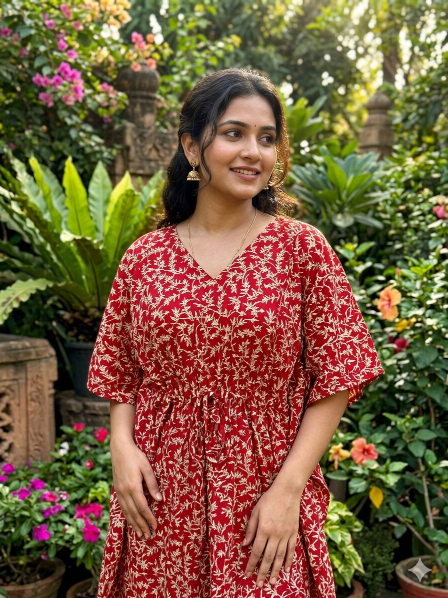 Floral ajrak feeding kaftan