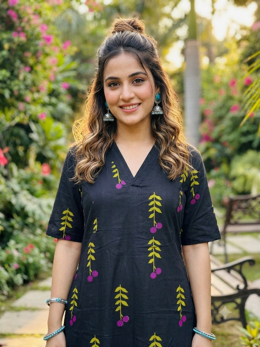 Black blossom collar- neck feeding frock