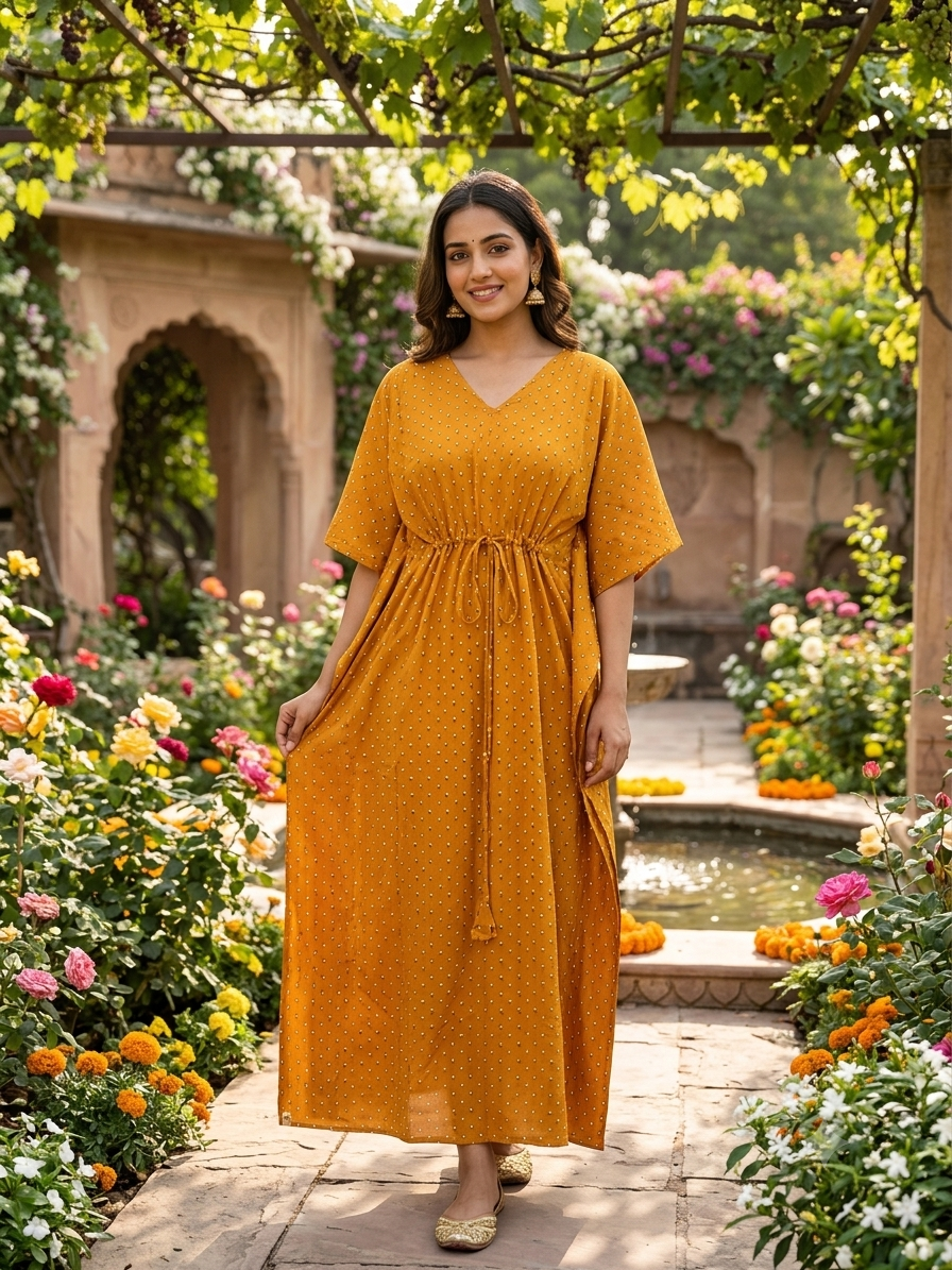 Polka feeding kaftan-mustard