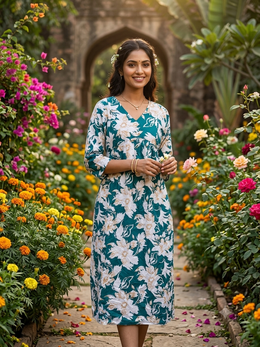Floral aliacut 3/4 sleeve feeding frock
