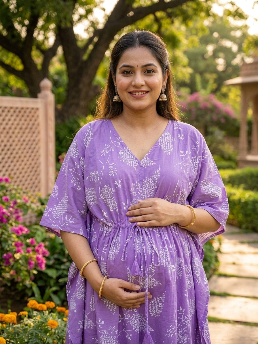 Premium floral kaftan in pure soft cotton fabric with centre zip &length 57”
