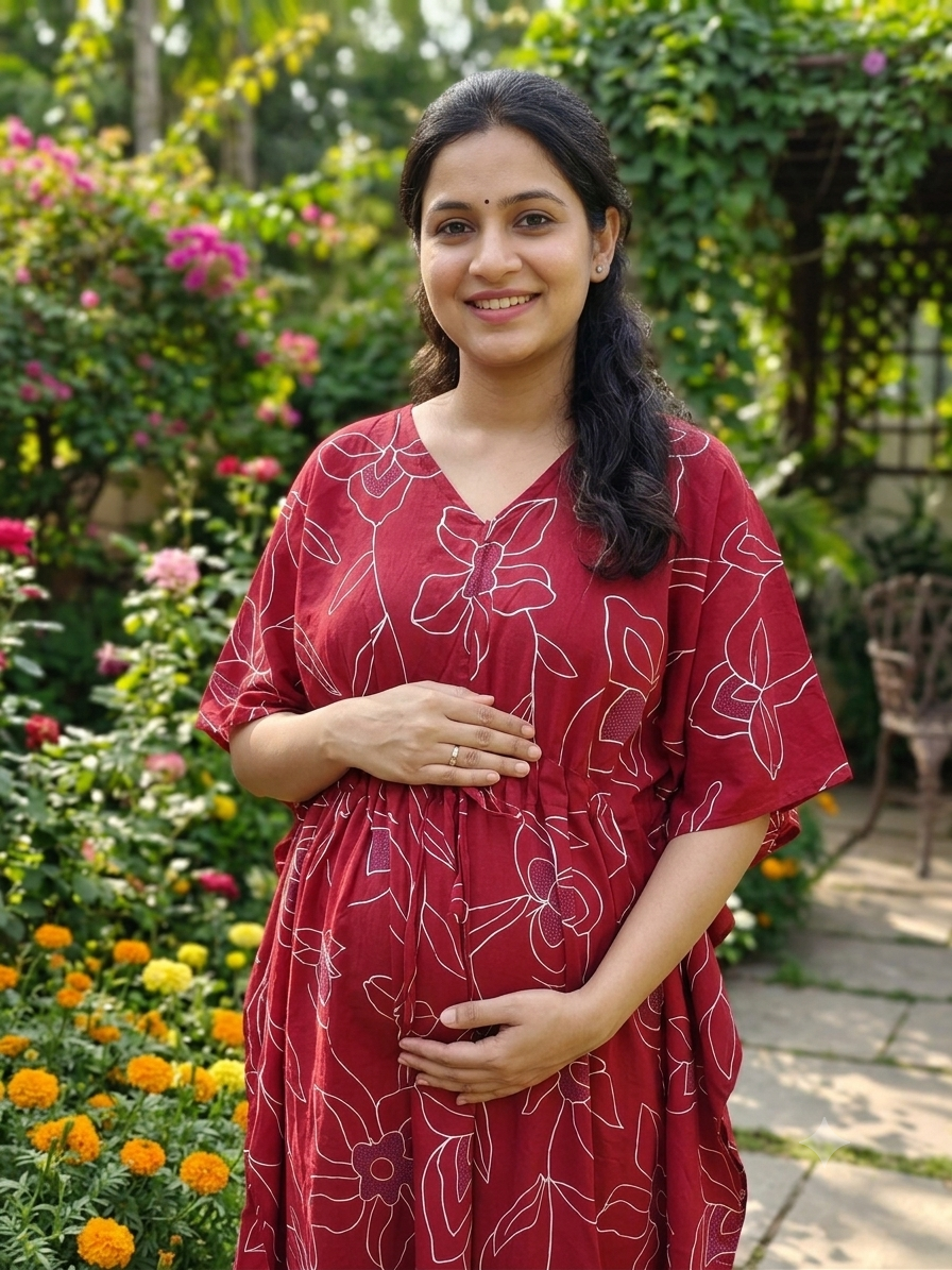 Premium floral kaftan in pure soft cotton fabric with centre zip &length 57”