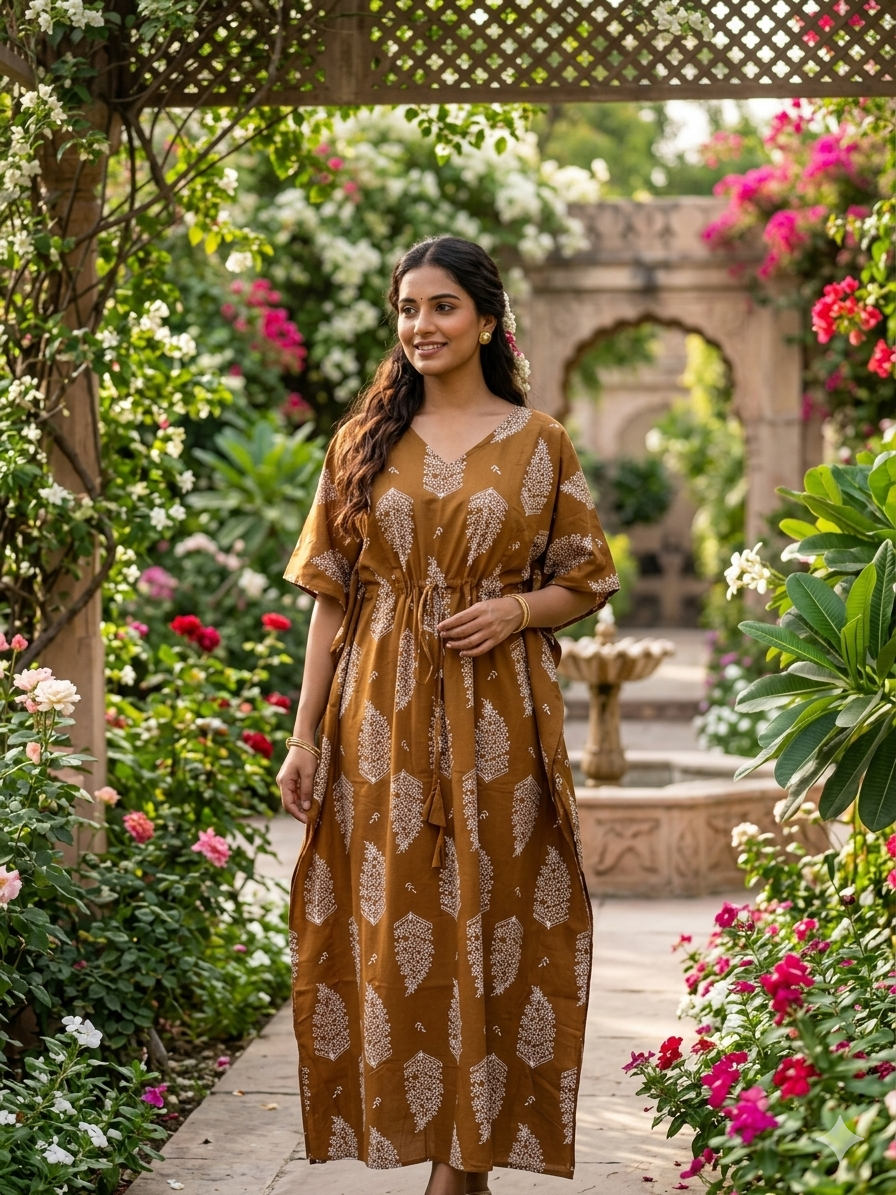 Floral feeding kaftan-mustard