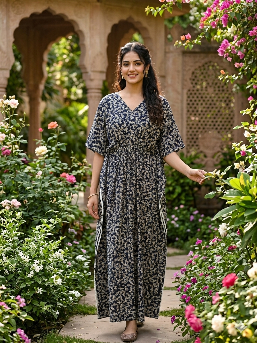 Floral ajrak feeding kaftan