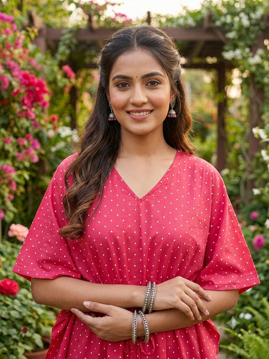 Polka feeding kaftan-rani pink