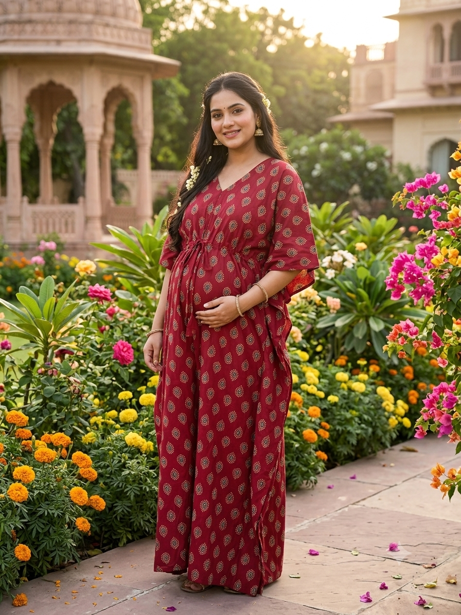 Premium ajrak plus size kaftan in pure soft cambric cotton fabric with centre zip &length 57” (free size L-5xl)