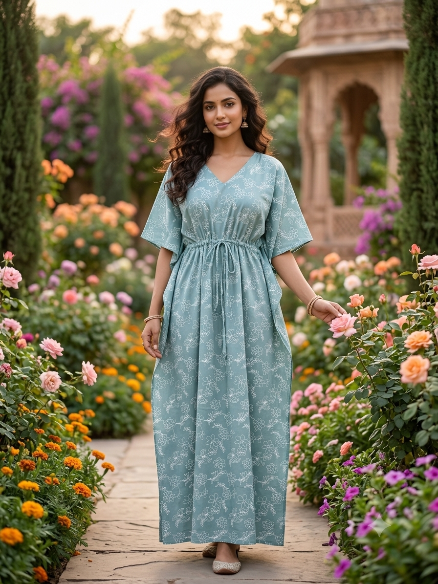 Floral feeding kaftan-powder blue