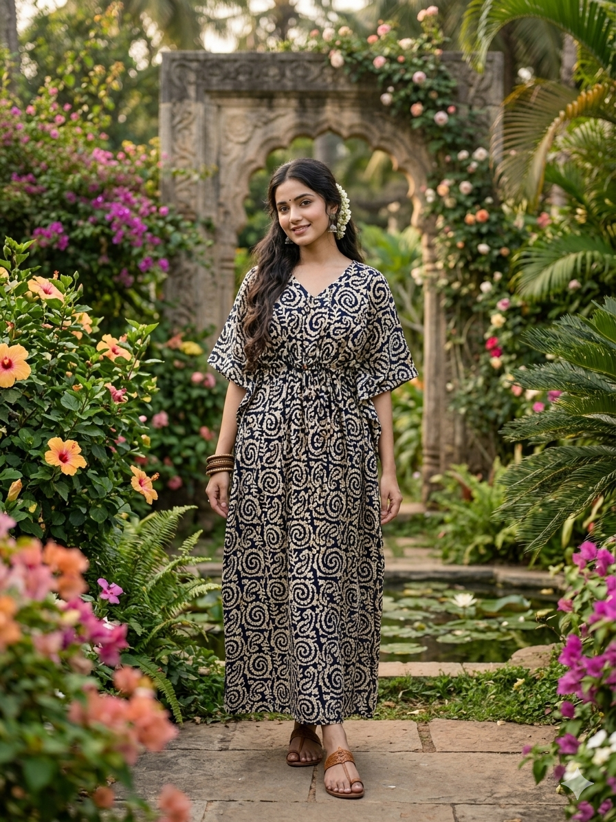 Batik nonfeeding kaftans-navyblue