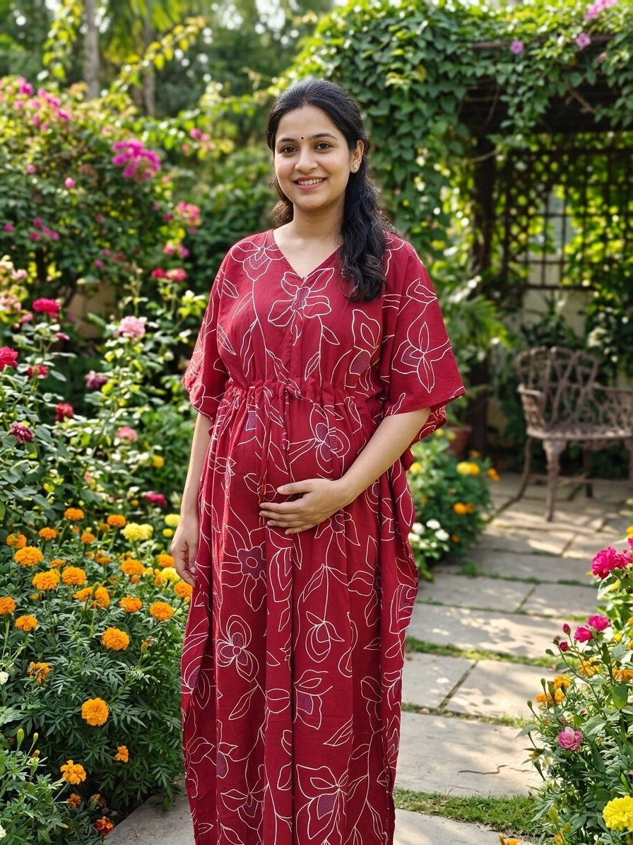 Premium floral kaftan in pure soft cotton fabric with centre zip &length 57”