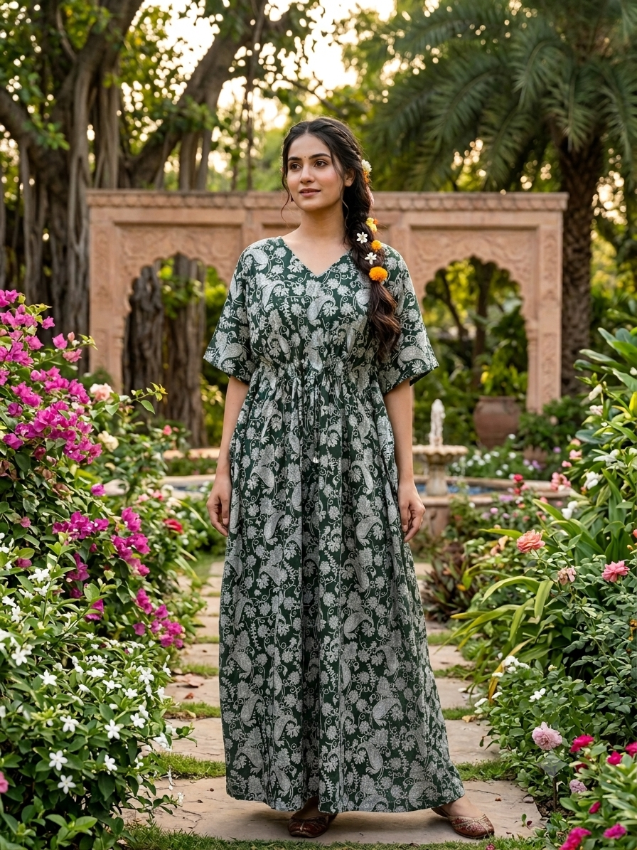 Premium kalamkari kaftan in RAYON fabric with double side zip &length 56” (size xxxl)