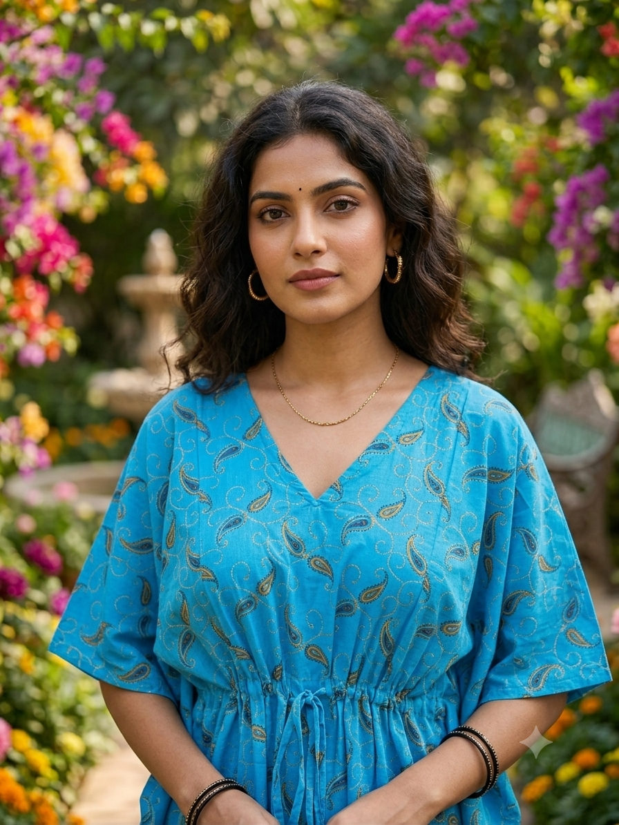 Floral feeding kaftan-oceanblue