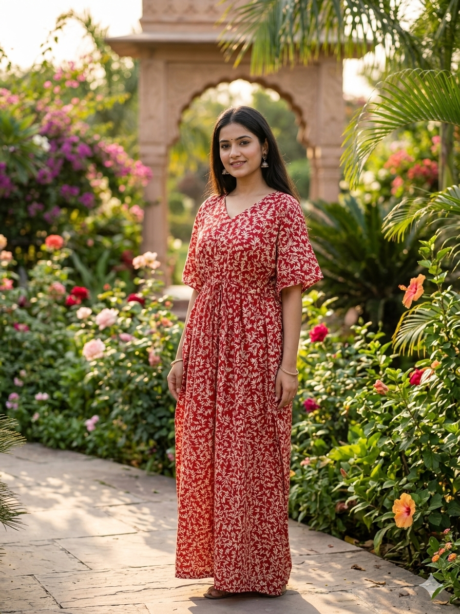 Floral ajrak feeding kaftan