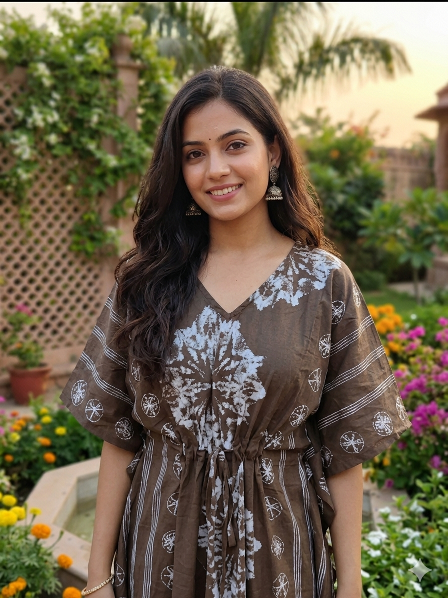 Floral feeding kaftan-brown