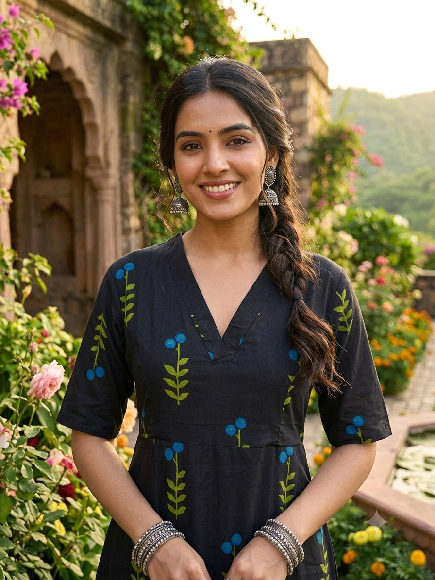 Black blossom collar- neck feeding frock