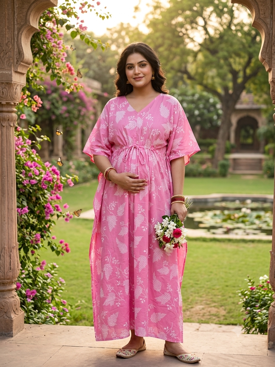 Premium floral kaftan in pure soft cotton fabric with centre zip &length 57”