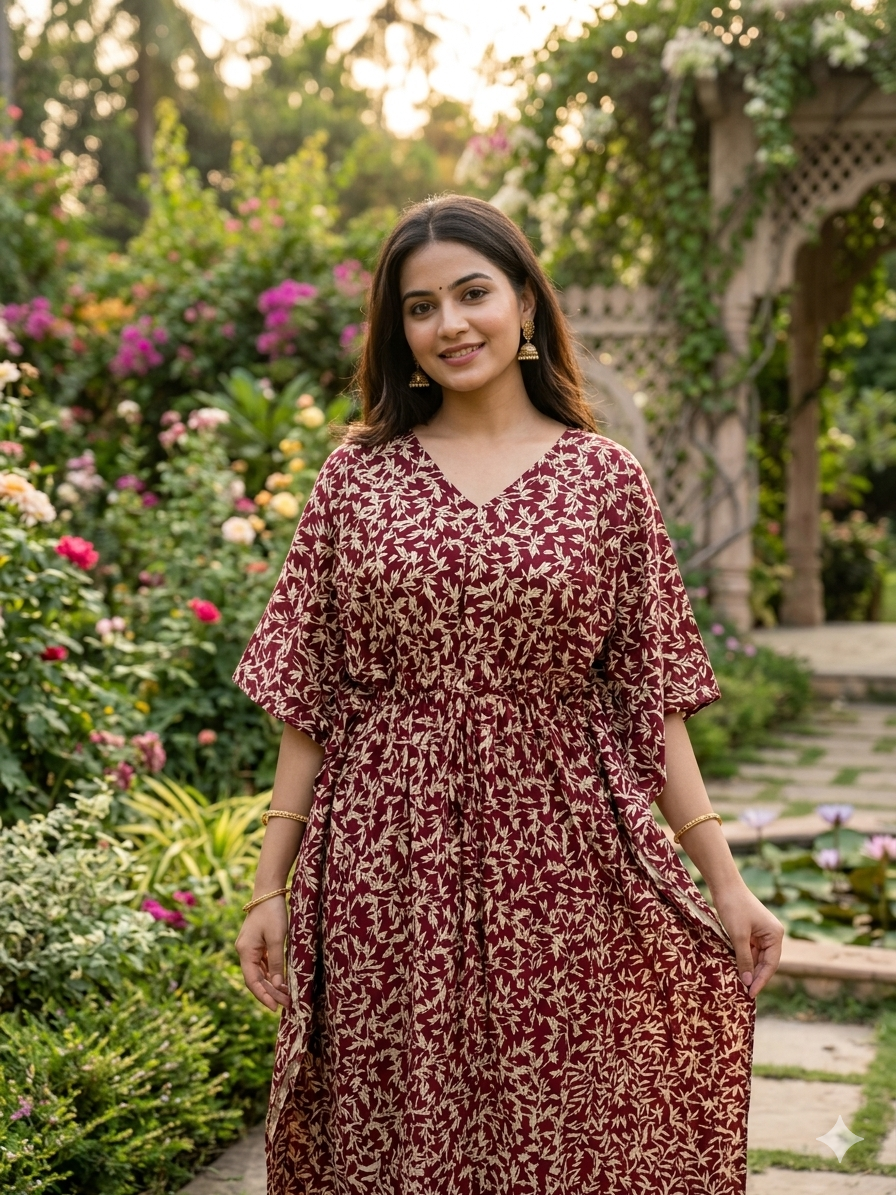 Floral ajrak feeding kaftan