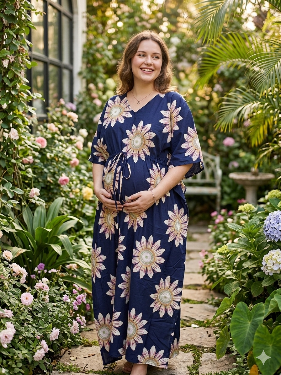 Premium floral plus size kaftan in pure soft cambric cotton fabric with centre zip &length 57” (free size L-5xl)