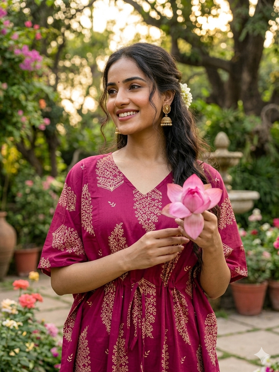 Floral feeding kaftan-magenta
