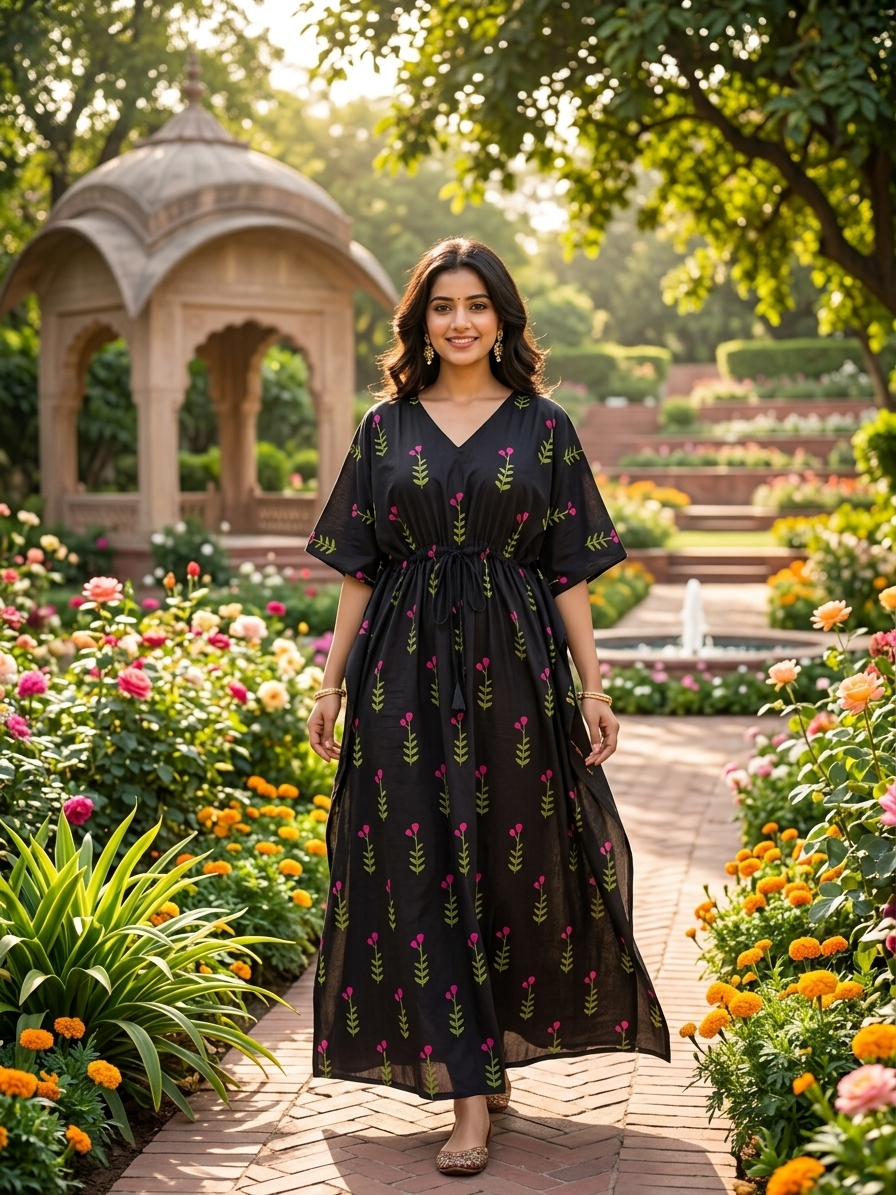Black blossom feeding kaftan
