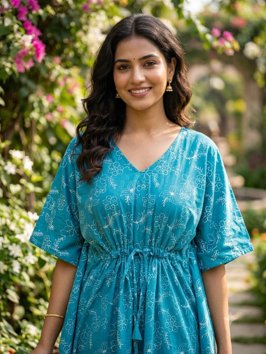 Floral feeding kaftan-peacock