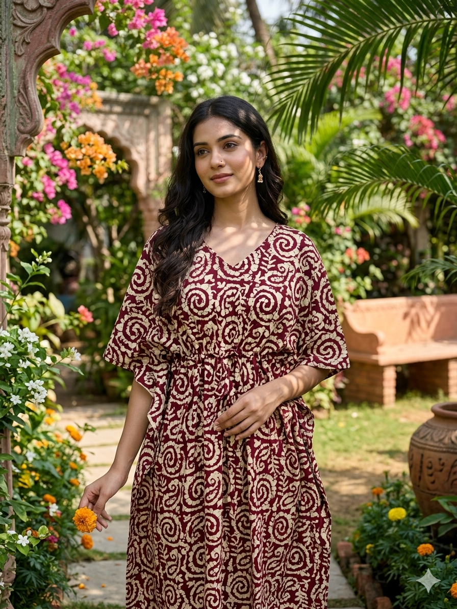 Batik nonfeeding kaftans-meroon