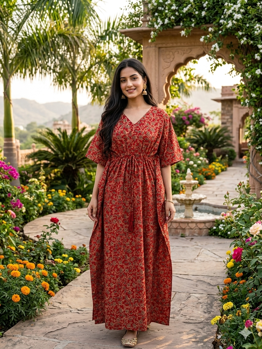 Ajrak kalamkari feeding kaftan