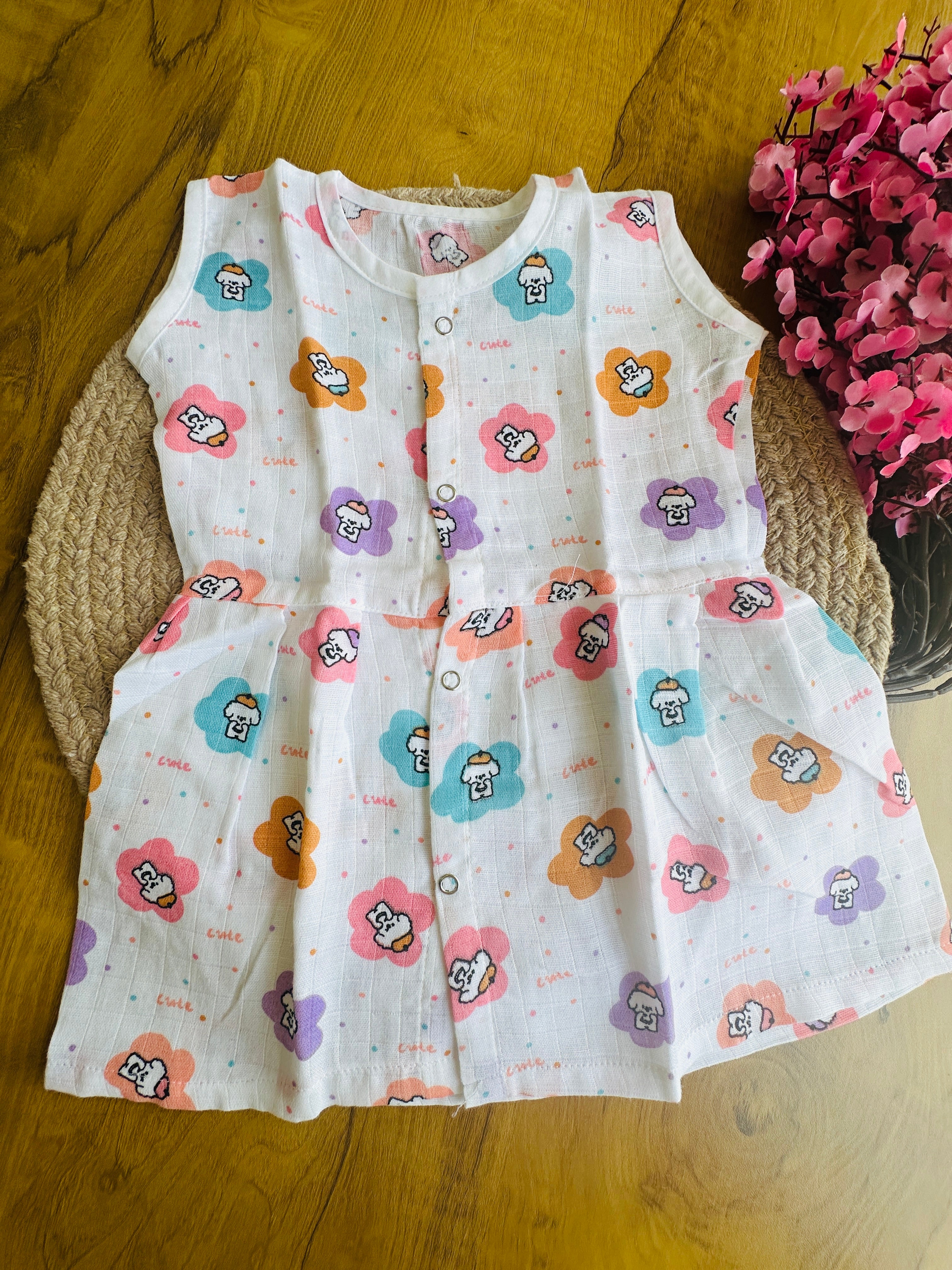 muslin frocks front open (3-6months)