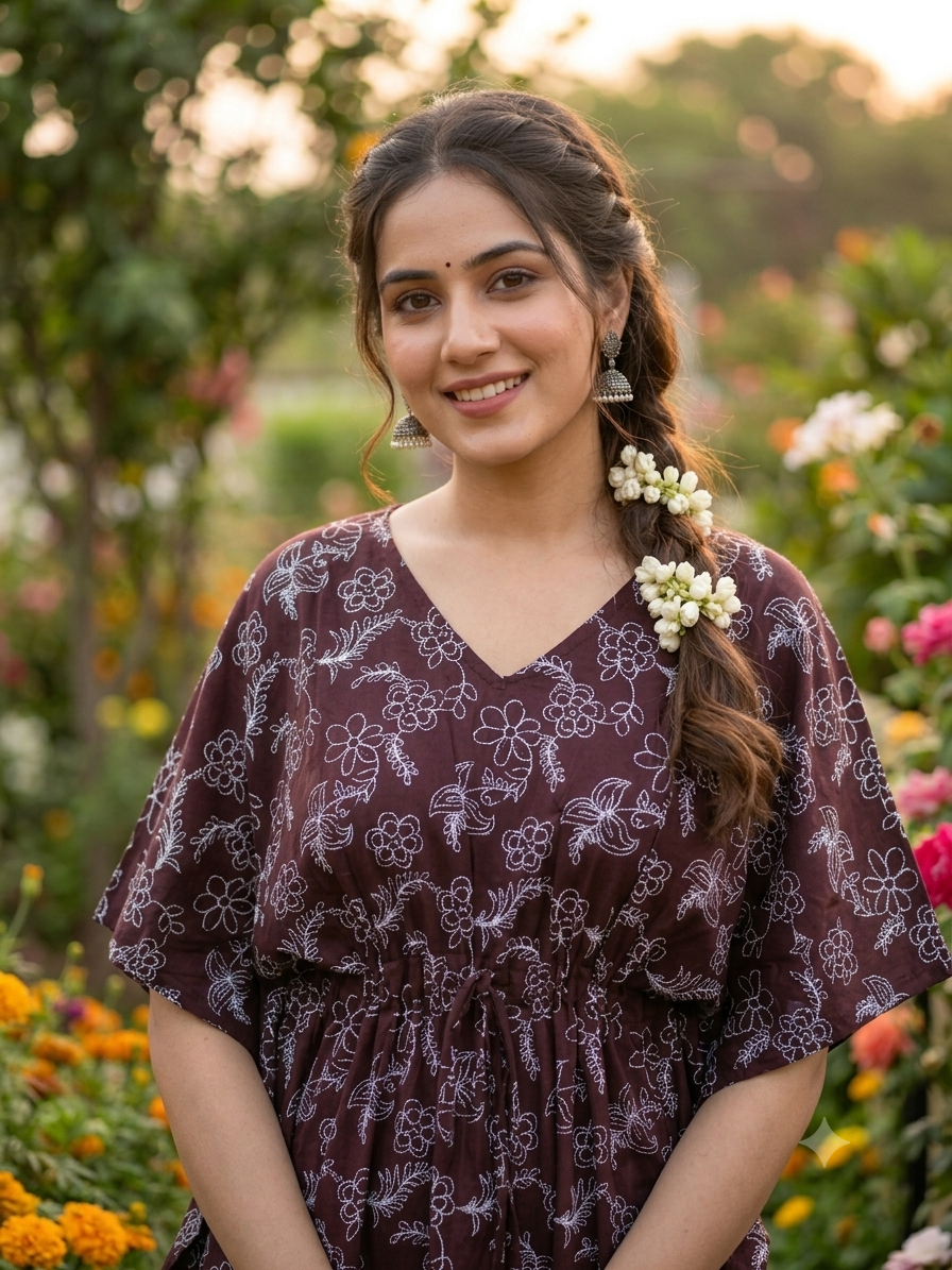 Floral feeding kaftan-wine