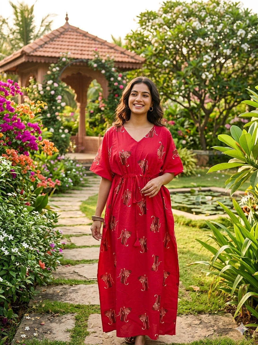 Floral feeding kaftan-red