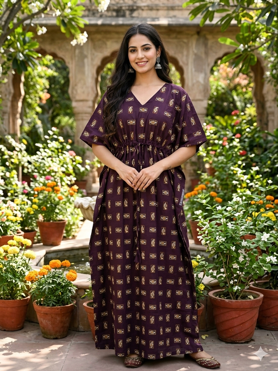 Floral feeding kaftan-wine
