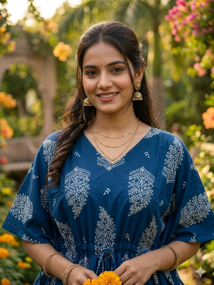 Floral feeding kaftan-teal blue