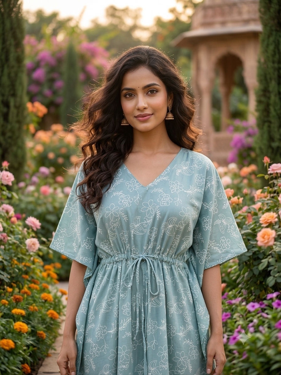 Floral feeding kaftan-powder blue