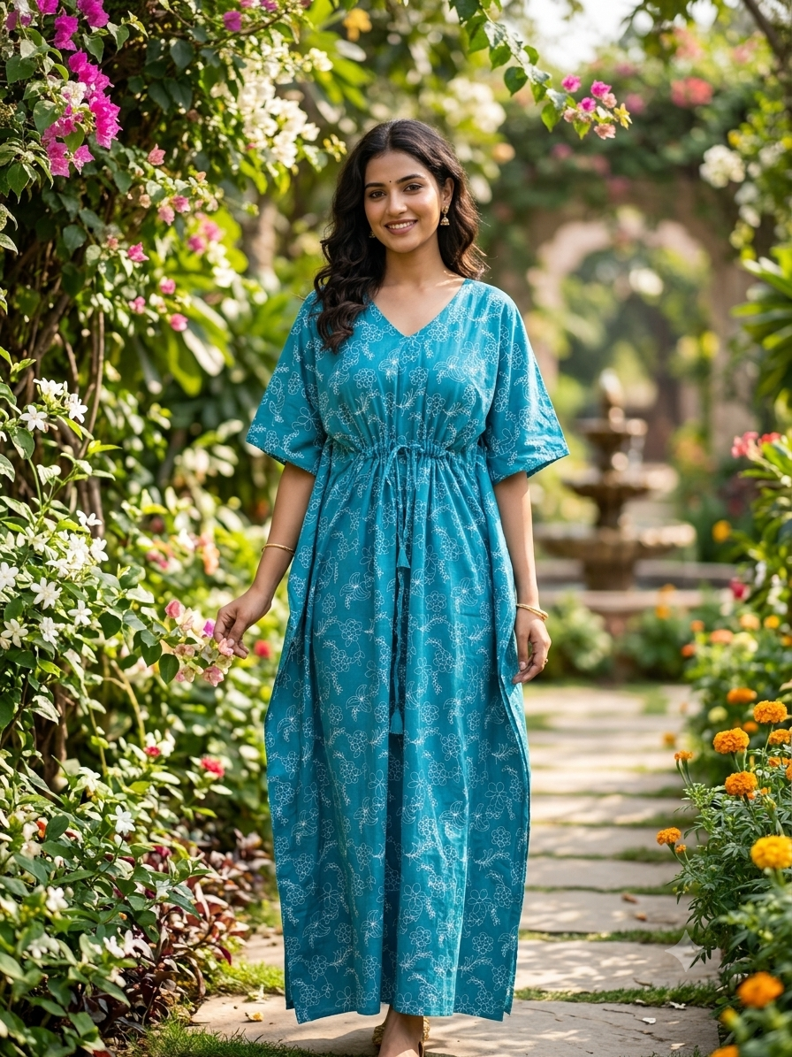 Floral feeding kaftan-peacock