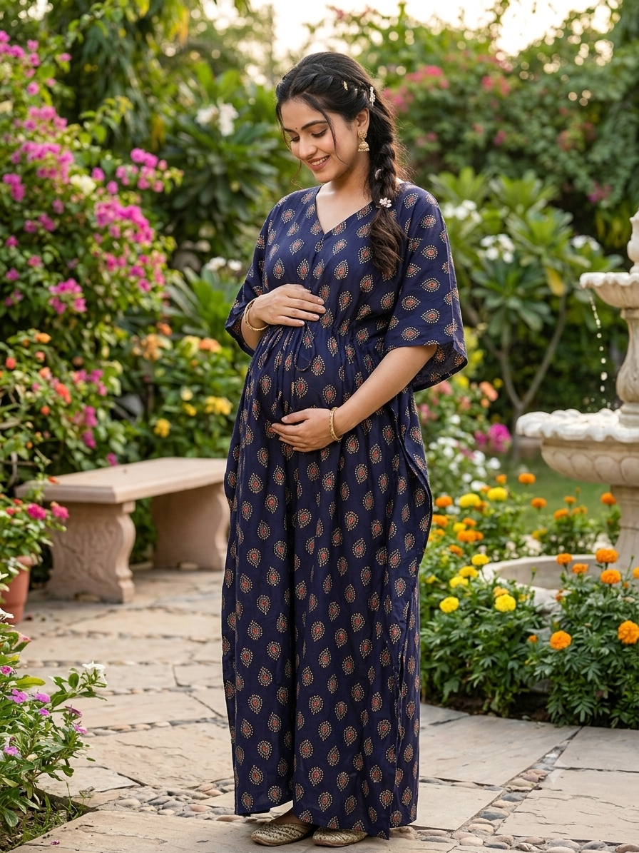 Premium ajrak plus size kaftan in pure soft cambric cotton fabric with centre zip &length 57” (free size L-5xl)