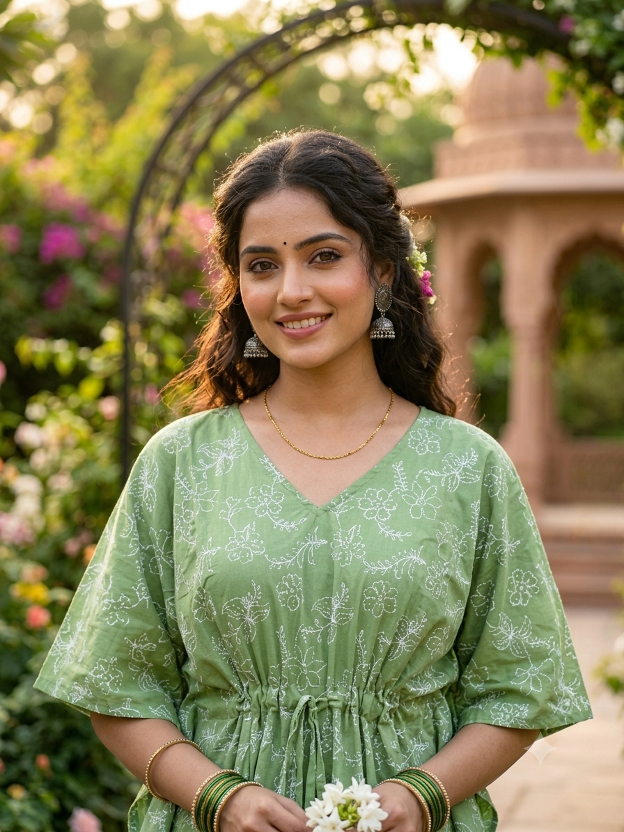 Floral feeding kaftan-pistagreen