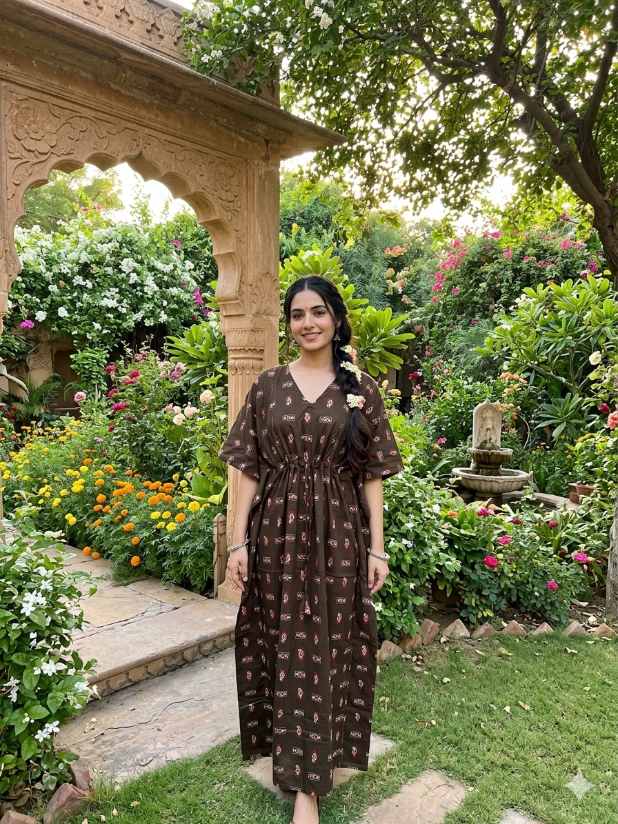 Floral feeding kaftan-dark olive