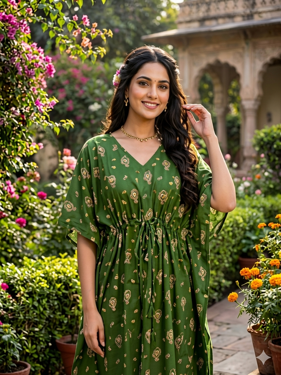 Floral feeding kaftan-green