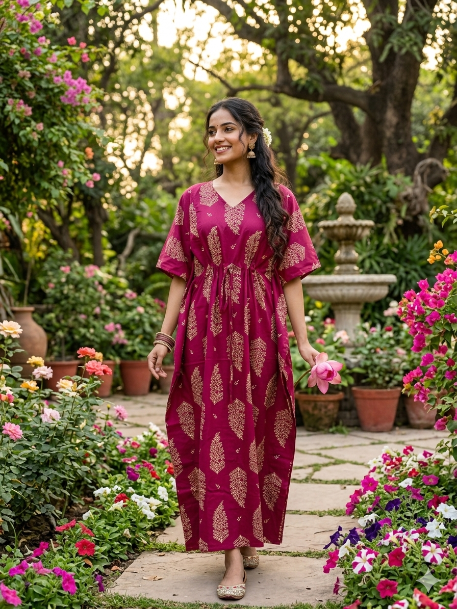 Floral feeding kaftan-magenta