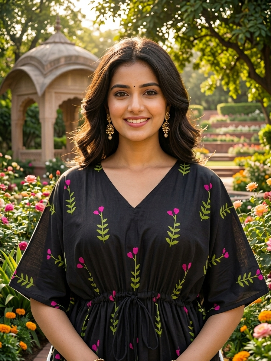 Black blossom feeding kaftan