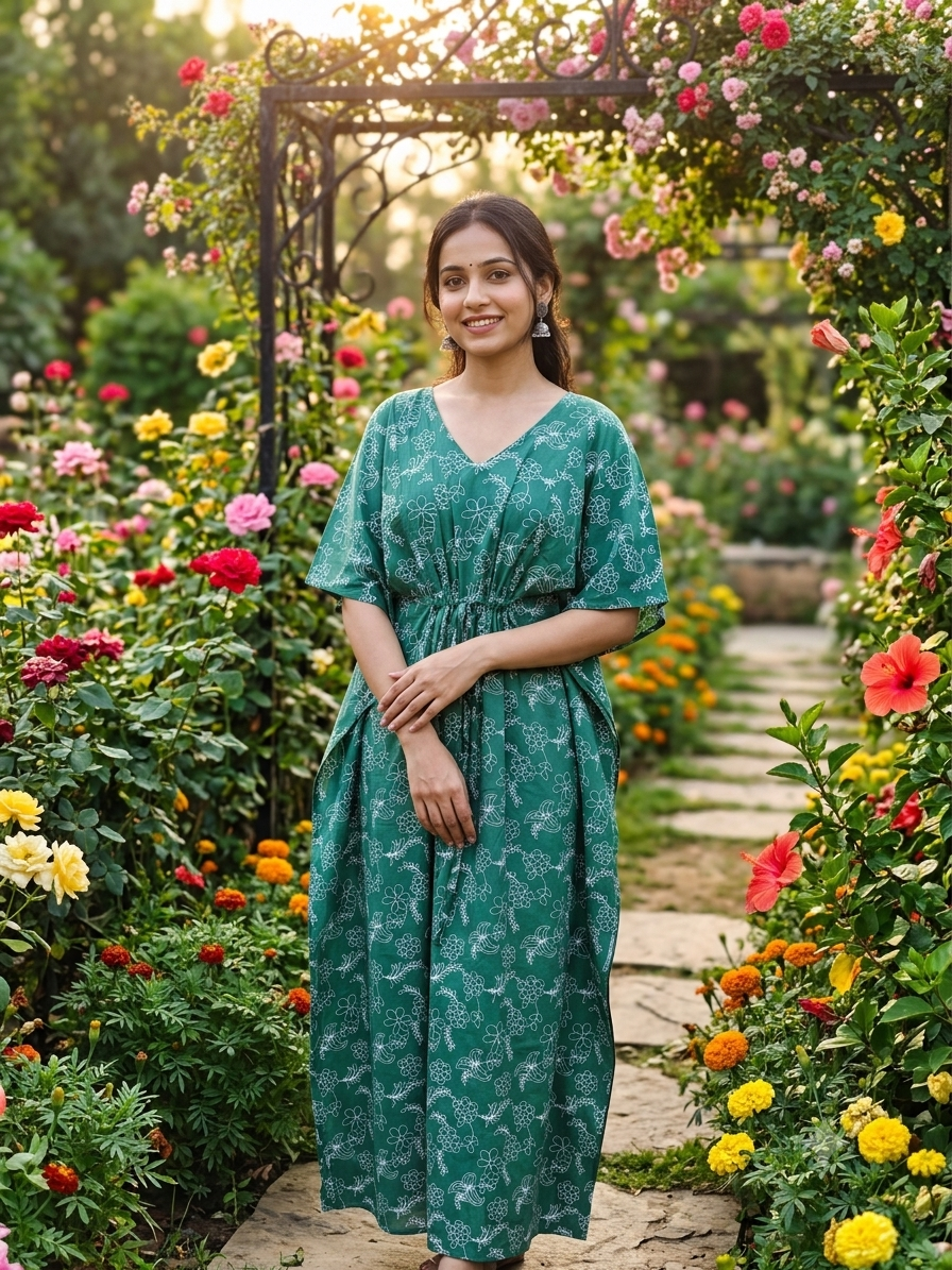 Floral feeding kaftan-sage green