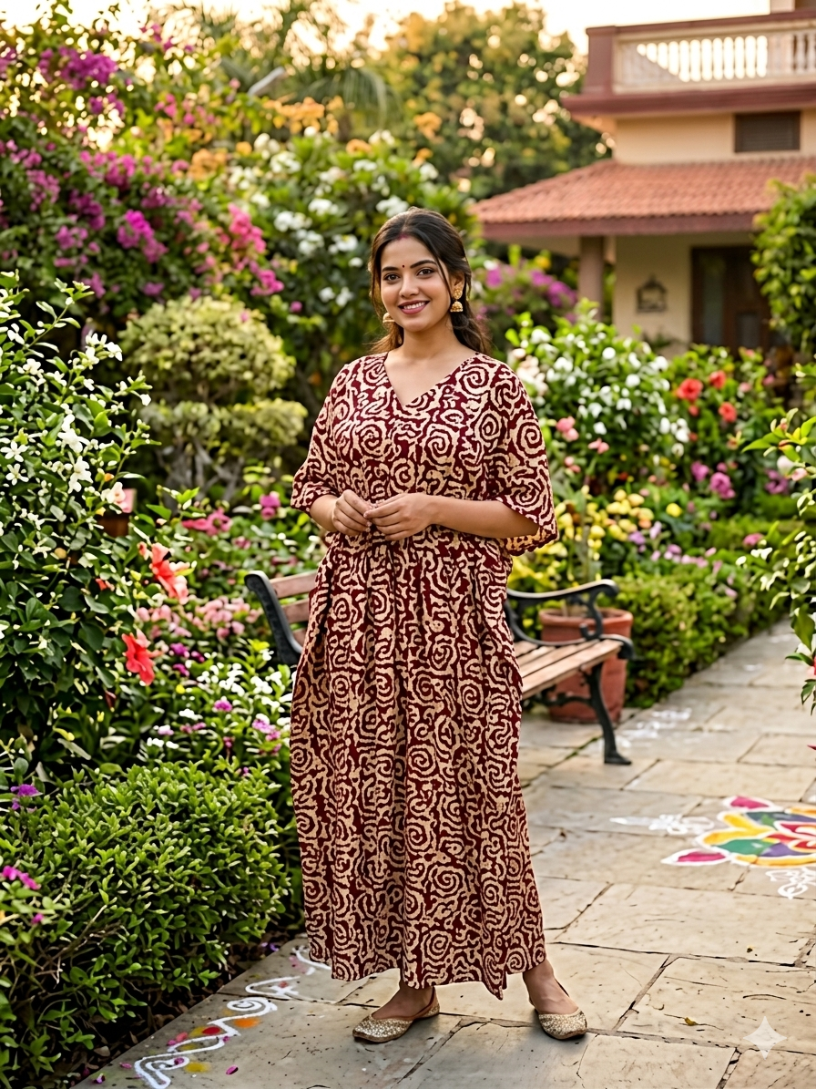 Batik nonfeeding kaftans-meroon